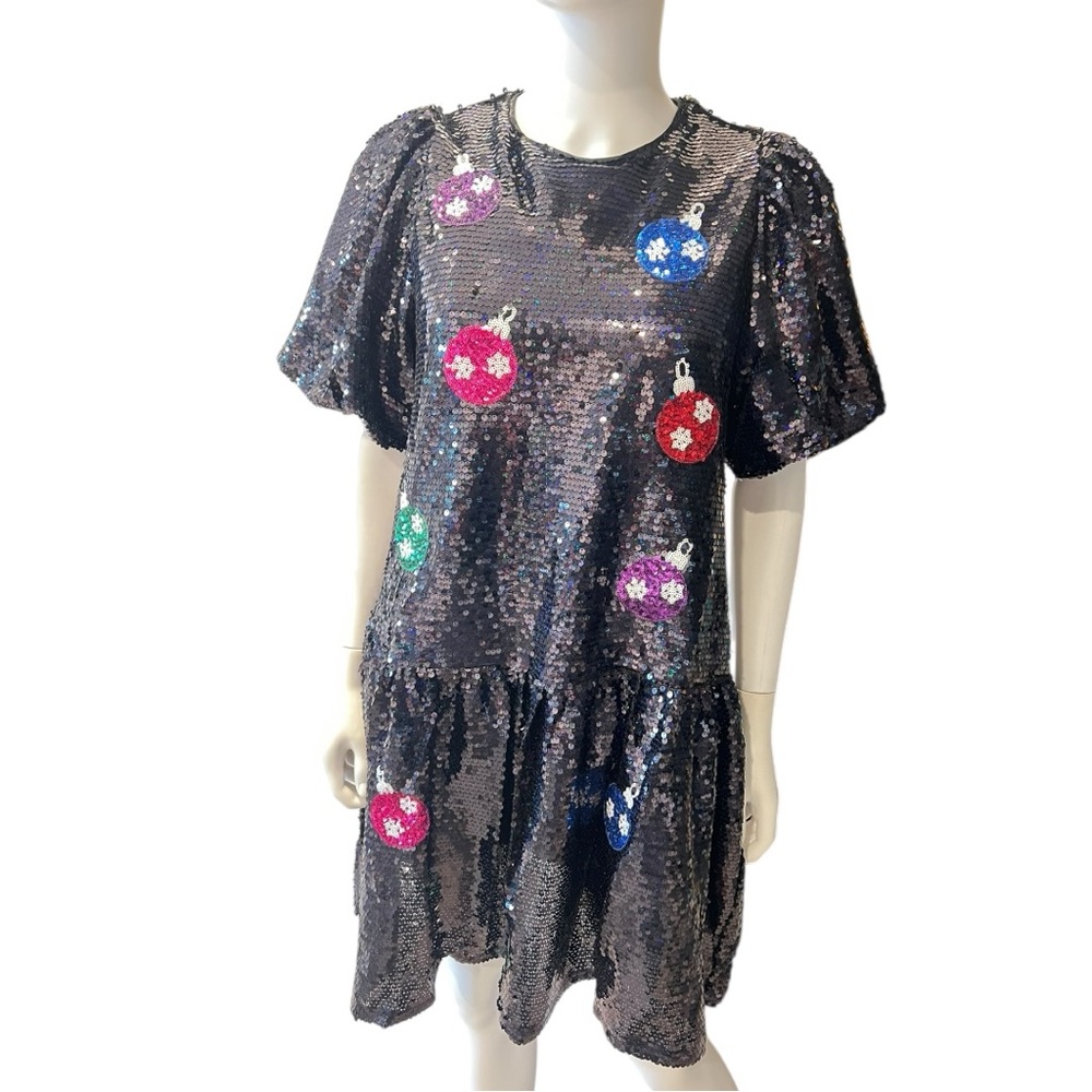 PEACH LOVE CALIFORNIA Christmas bulb sequin holiday dress S M L - Picture 6 of 13